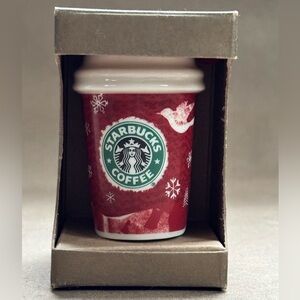 2008 Starbucks 3” Ceramic Coffee Holiday To Go Cup Ornament in Original Box